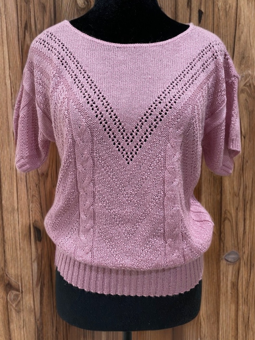 Vintage Soft Knit Pink Short-Sleeve Women's Sweater Blouse by Kenneth Too!